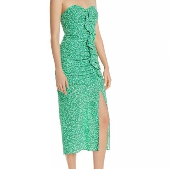 Likely Dresses & Skirts - Likely Bloomcore Strapless Dress Kelly Green Midi Dainty Y2K Slit Dress 2 NEW
